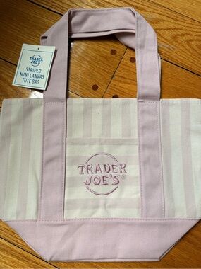 Trader Joe’s Stripe Mini Canvas Tote Bag in Light Pink. NEW EDITION-SUMMER 2026